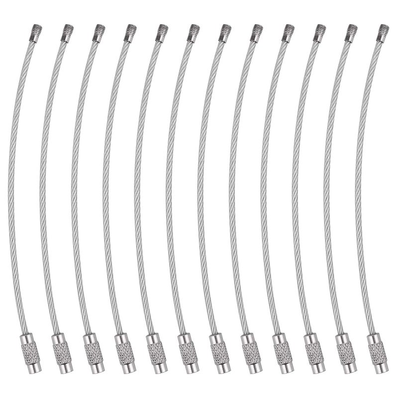 Wisdompro Wire Keychain Cable, 12 Pack of 4.3 Inch Stainless Steel Wire Keyrings 2mm Cable Keyring Loop/Hoop for Luggage Tags, Keys and ID Tag Keepers - Silver - Image 1